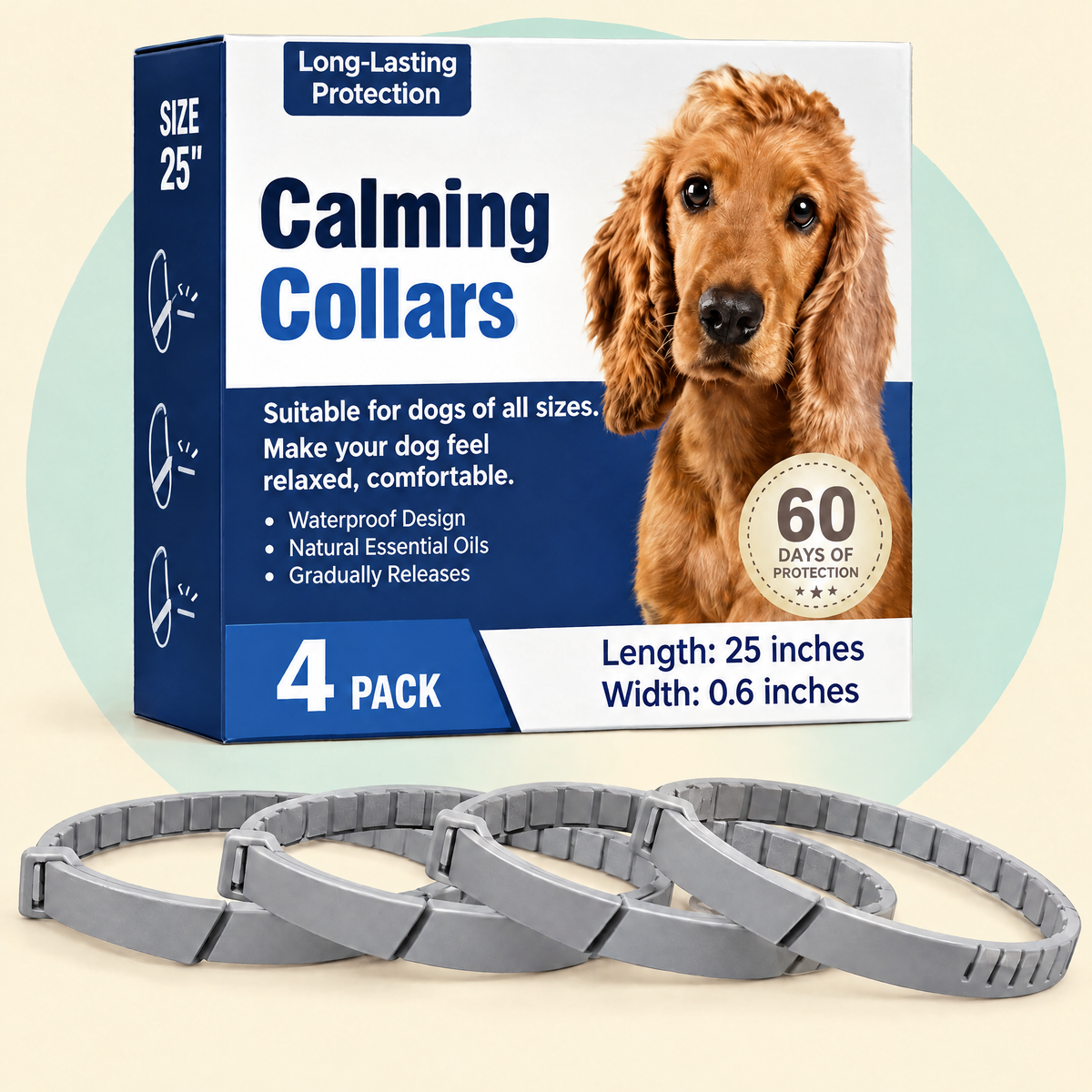 Pack de 4 collares calmantes para perro con su caja